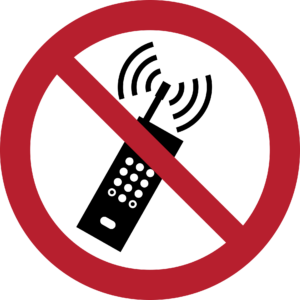 Eingeschaltete Mobiltelefone verboten Schild (ISO 7010)